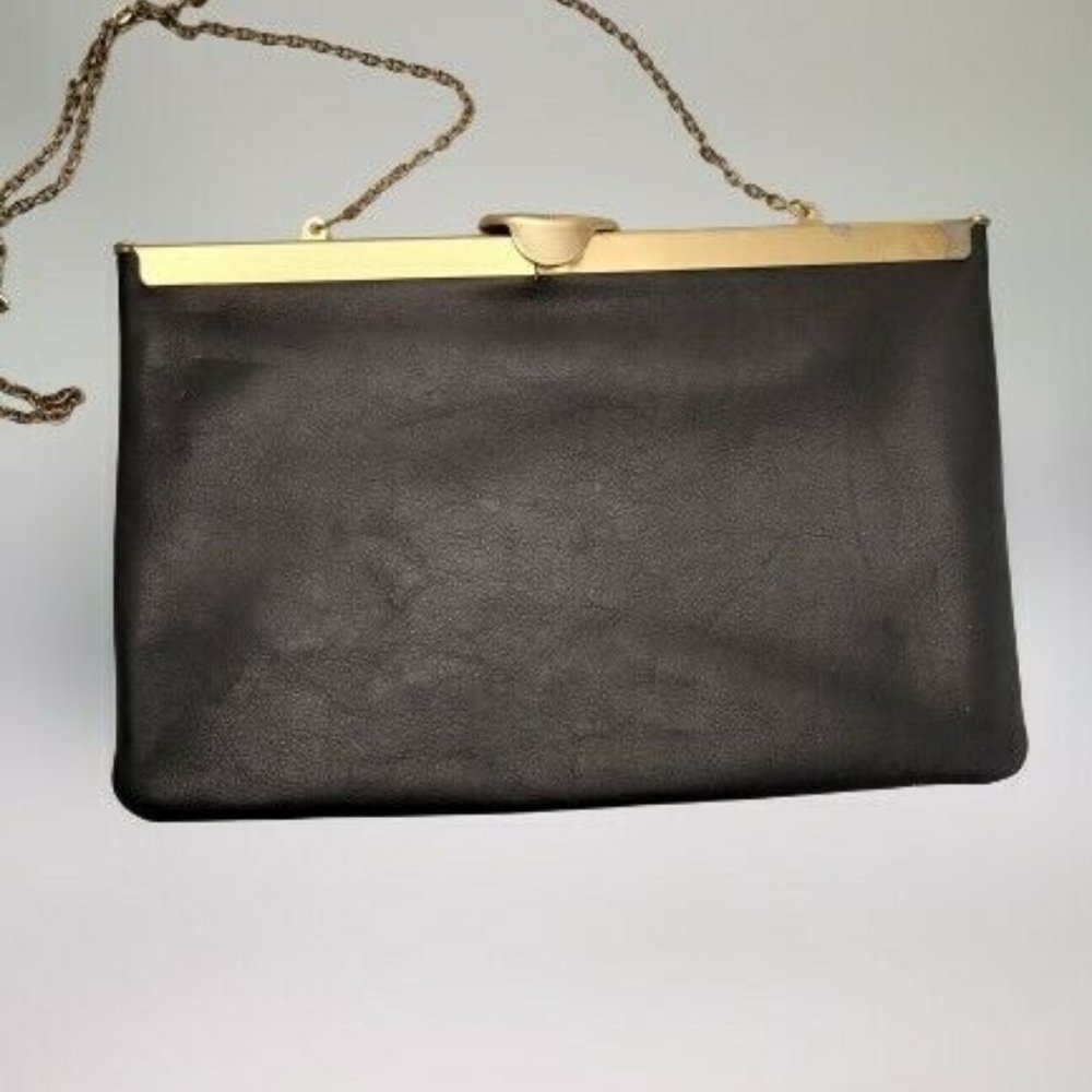 Vtg The Fairfield Store Blk Lthr Purse w/ GLD HRDW